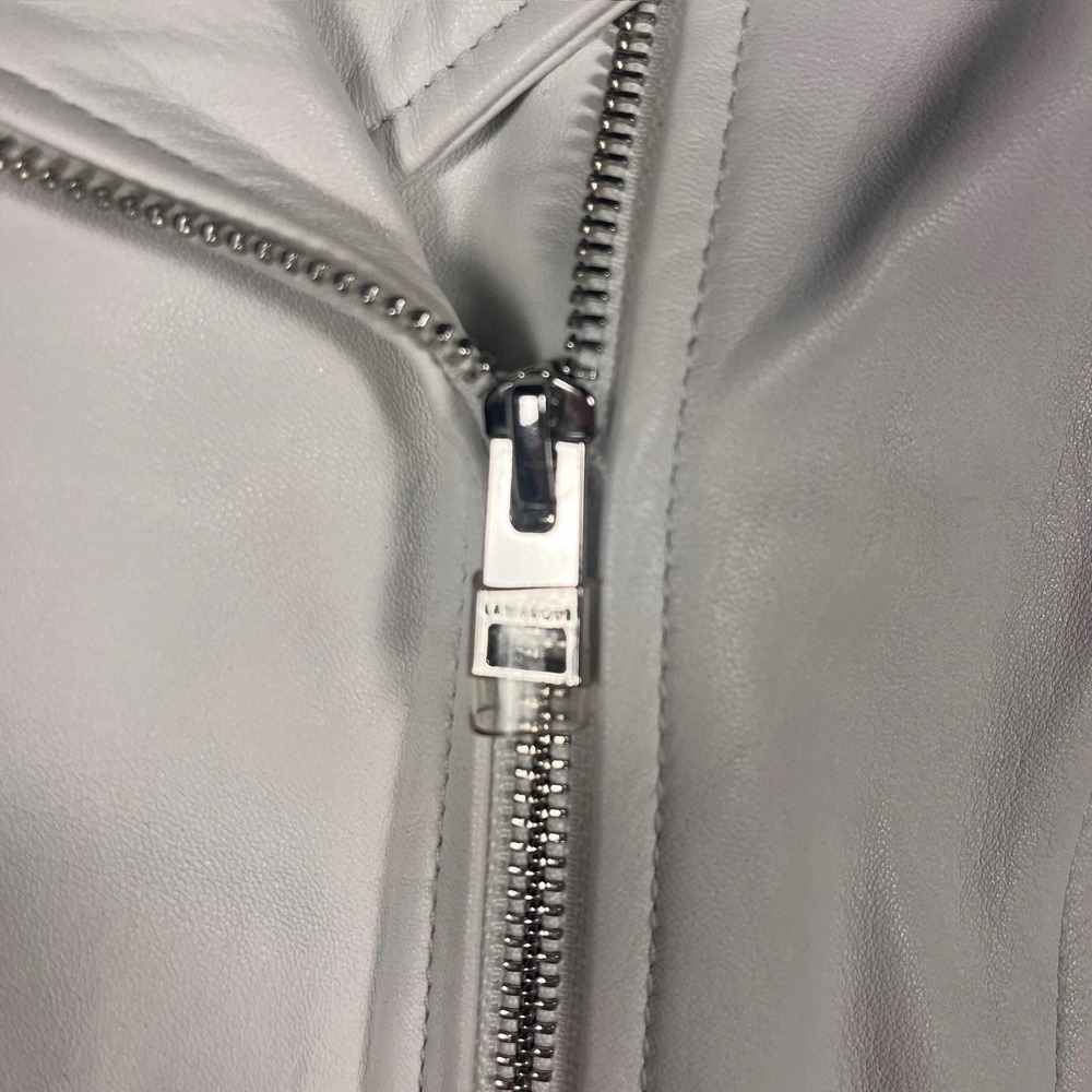 Lamarque Leather Jacket White Large Lambskin Cropped Kirsi Zip Short Sleeve Moto - Picture 4 of 6